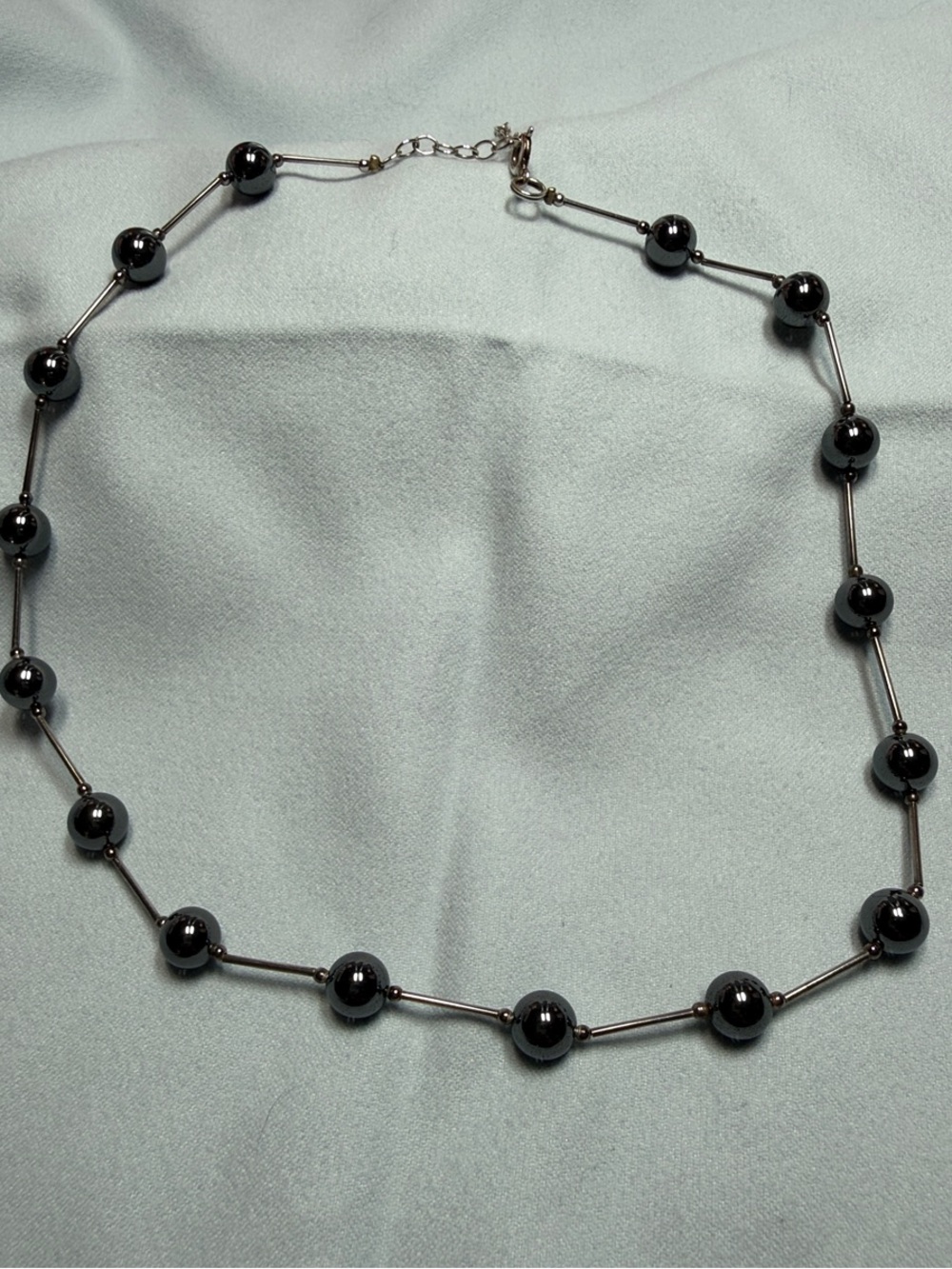 Classic Silver 925 Hematite Bead Choker Necklace - Polished Gray